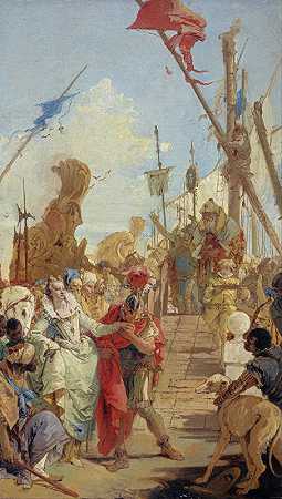 安东尼和克利奥帕特拉的会面`The Meeting of Anthony and Cleopatra (1747) by Giovanni Battista Tiepolo