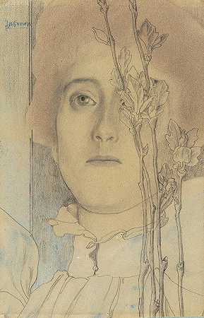 一个陌生女人的肖像`Portret van een onbekende vrouw (1868 ~ 1928) by Jan Toorop