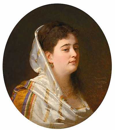 一位女士的肖像`Portrait Of A Lady (1876) by Johann Köler