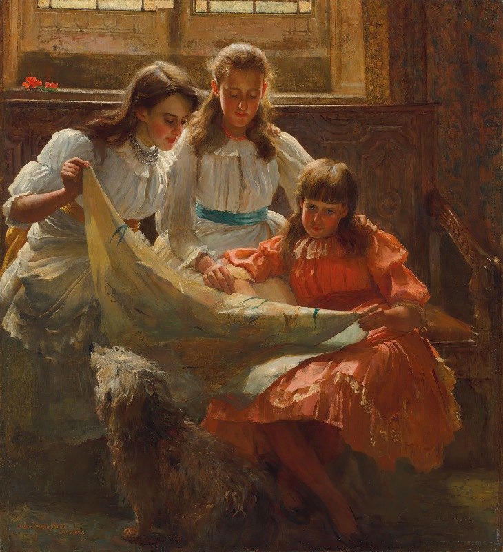 阅读课`The reading lesson (1887) by Arthur Trevethin Nowell