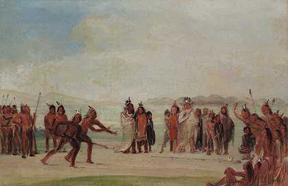 Tchung-Kee，一款用戒指和杆子玩的Mandan游戏`Tchung~Kee, a Mandan Game Played With a Ring And Pole (1832~1833) by George Catlin