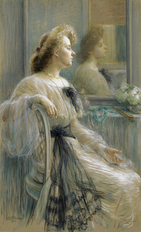 镜子前的女人（安妮特·奥斯特林德）`Woman in front of a Mirror (Annette Österlind) (1904) by Louise Catherine Breslau