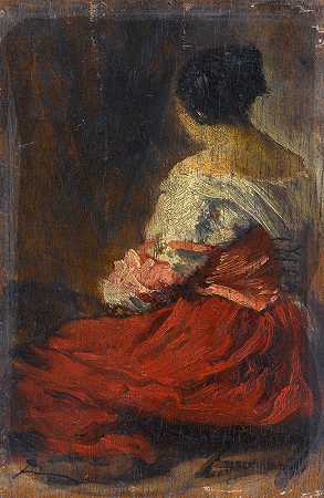 红色裙子`La jupe rouge (1845~1848) by Félix Ziem