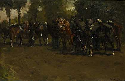 休息骑兵`Cavalry at Repose (1885) by George Hendrik Breitner