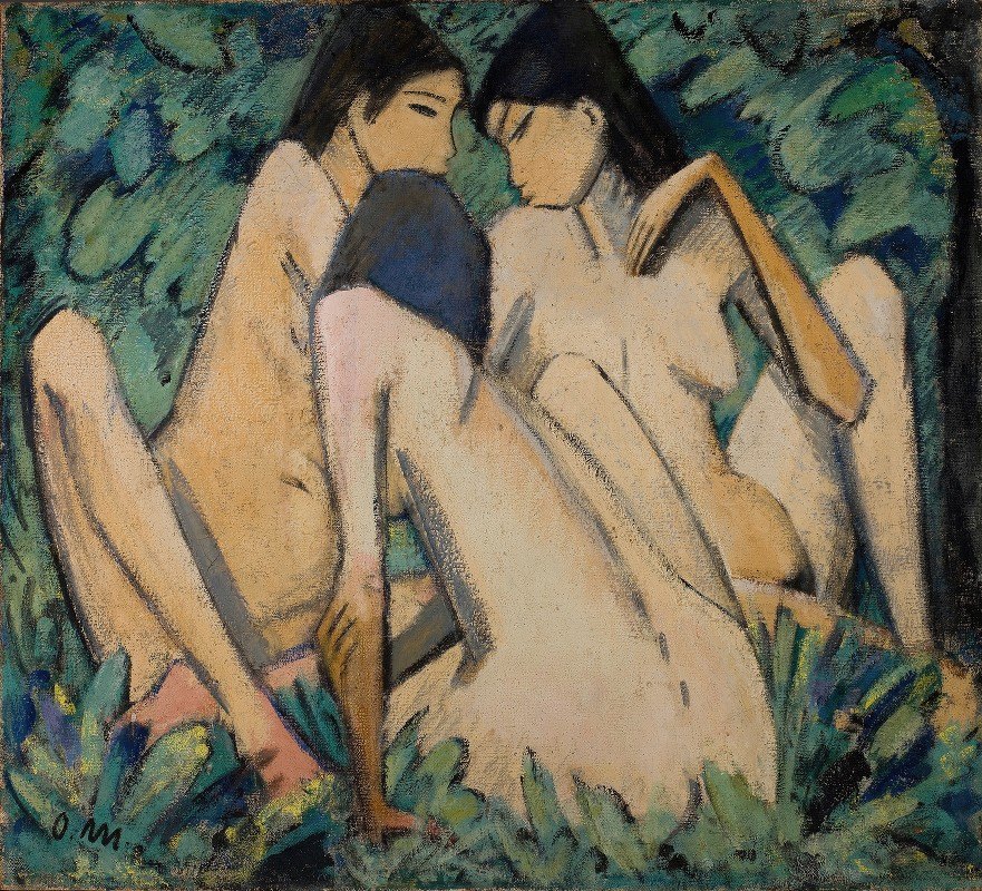 树林里的三个女人`Three Women in a Wood (c.1920) by Otto Mueller