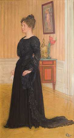 西格·泰尔夫人的肖像`Portrait of Mrs. Signe Thiel (1900) by Carl Larsson