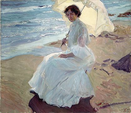 海滩上的克洛蒂尔德`Clotilde on the Beach (1904) by Joaquín Sorolla