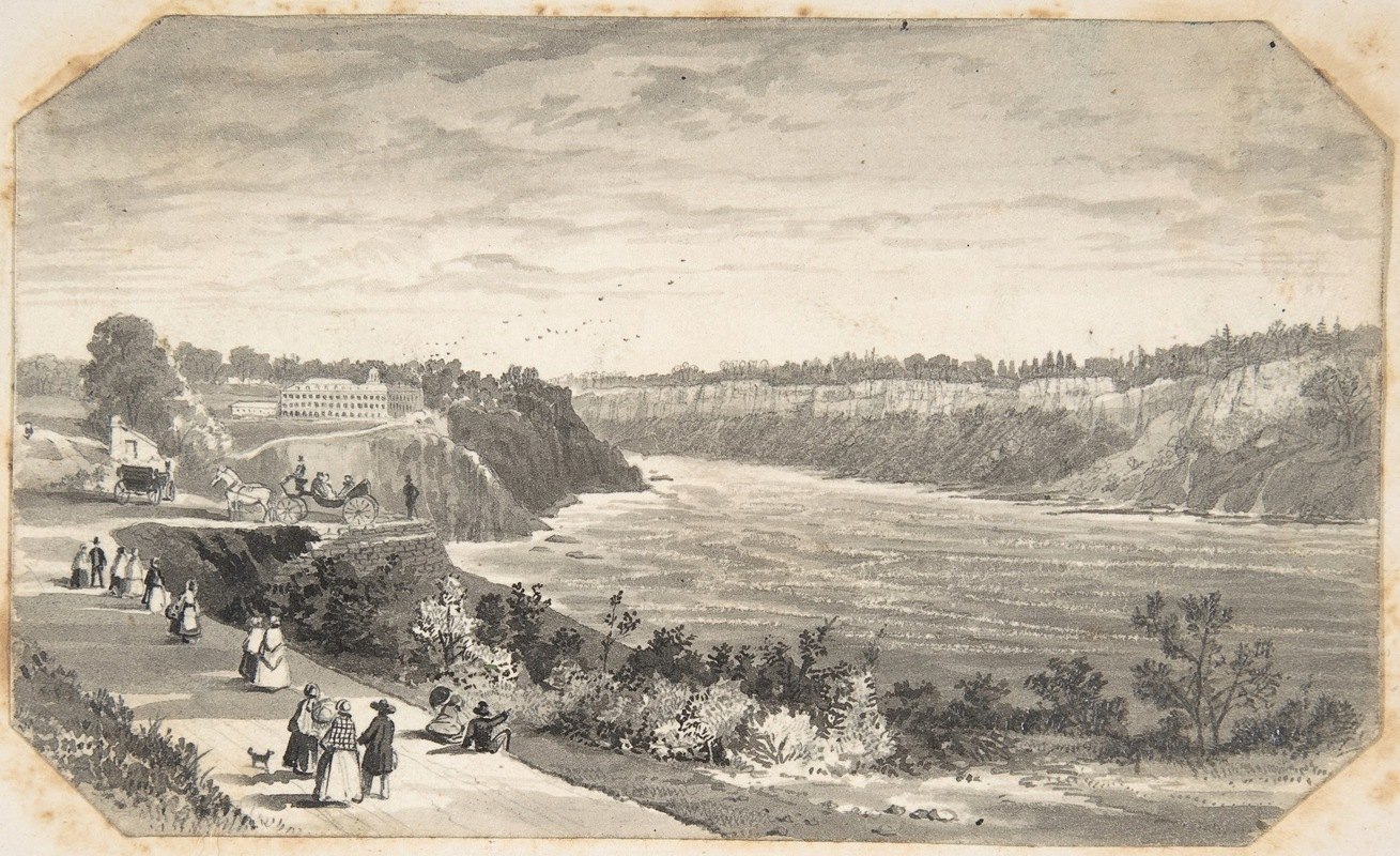 带长廊的河流景观`View of a river with a promenade (1820–70) by David Octavius Hill