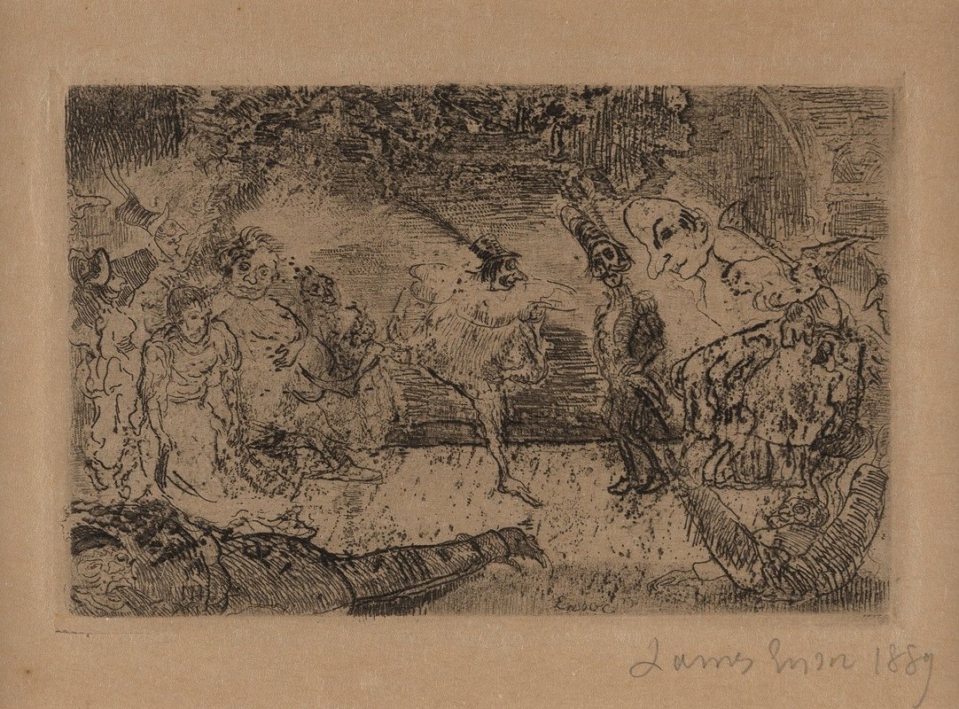 精彩的舞会`Le bal fantastique (1889) by James Ensor