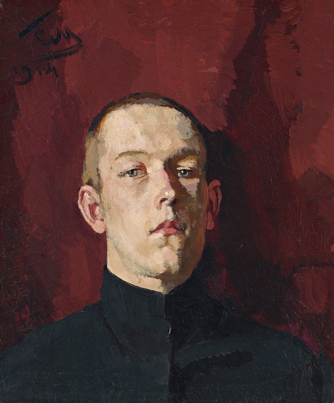 艺术家肖像他的儿子弗拉基米尔`Portrait of the artists son, vladimir (1914) by Sergei Vasilievich Malyutin