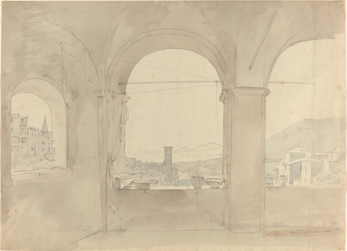 凉廊上的Tivoli全景图`Panorama of Tivoli from a Loggia (1826) by Leo Von Klenze