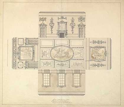 牛津郡柯特林顿公园餐厅设计`Design for the Dining Room at Kirtlington Park, Oxfordshire (1747–48) by John Sanderson
