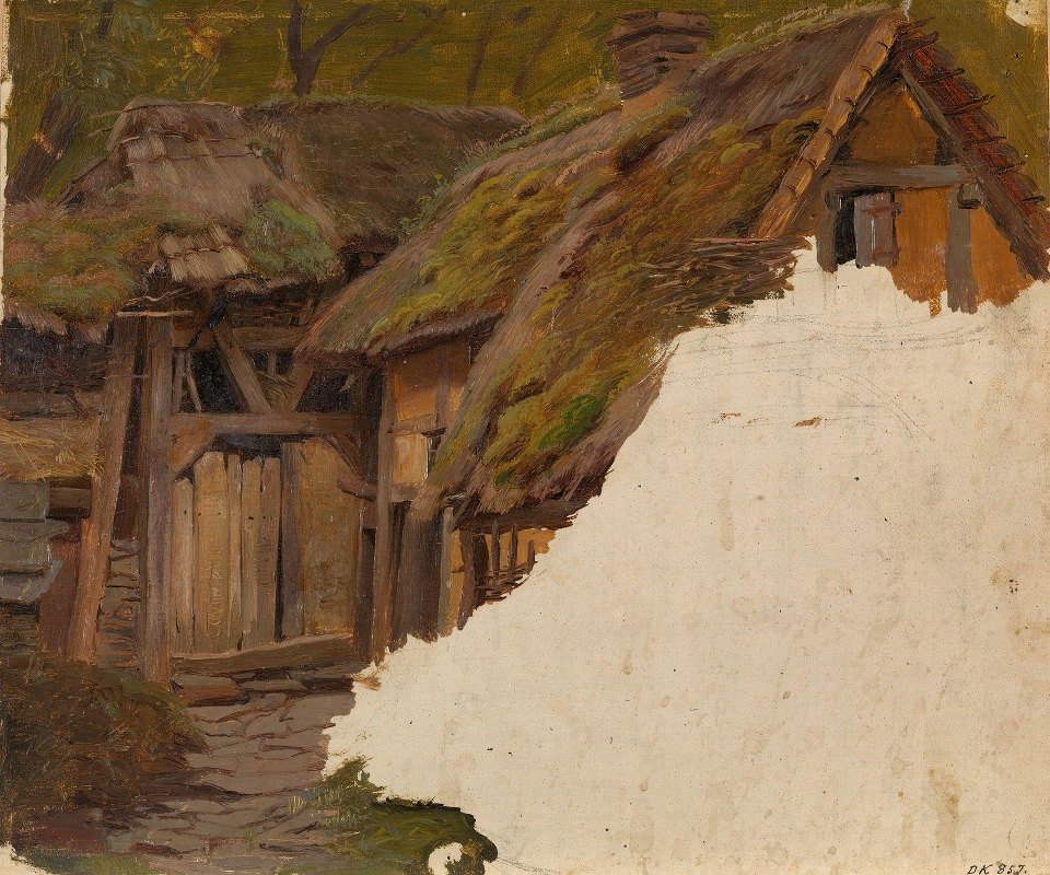 旧农场的研究`Study of an old Farm (1837~1840) by Adolph Tidemand
