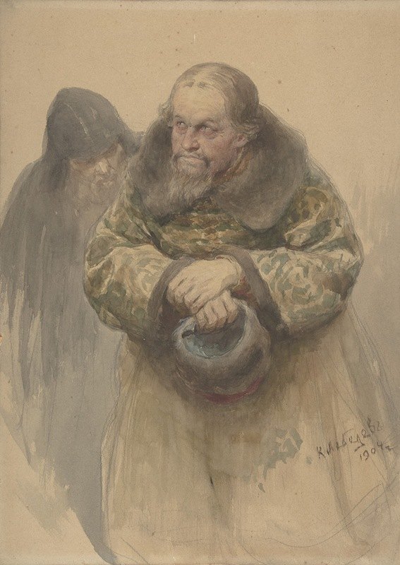 两名俄罗斯男子`Two Russian Men (1904) by Klavdy Vasilyevich Lebedev