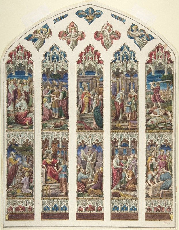 旧约窗口的设计`Design for Old Testament Window (ca. 1870) by Dante Gabriel Rossetti