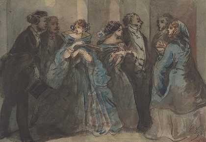 离开剧院`Leaving the Theater (19th century) by Constantin Guys