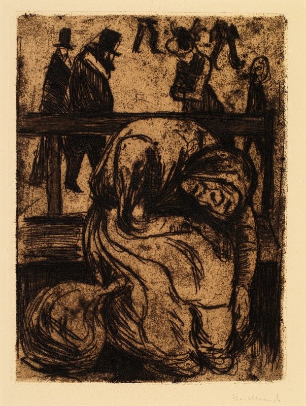 长凳上的老妇人`Elderly Woman on a Bench (1986) by Edvard Munch