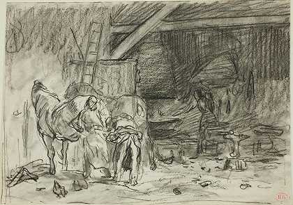 铁匠铺的屋内`Interior of a Blacksmith’s Shop (1833~1894) by Charles Emile Jacque