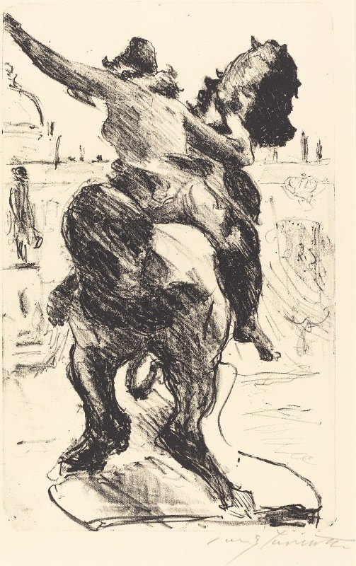 阿尔特博物馆的亚马逊雕像`Statue of an Amazon at the Alte Museum (Amazonenstatue auf der Freitreppe des Alten Museums) (1916) by Lovis Corinth