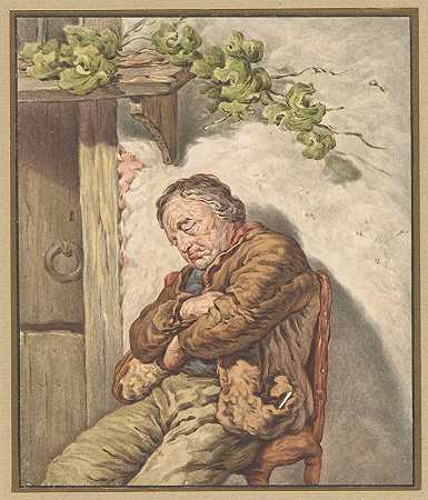 面包师的仆人卢在屋前的阳光下睡着了`Lou de knecht van de bakker, voor het huis ingeslapen in het zonlicht (1790 ~ 1852) by Pieter Christoffel Wonder