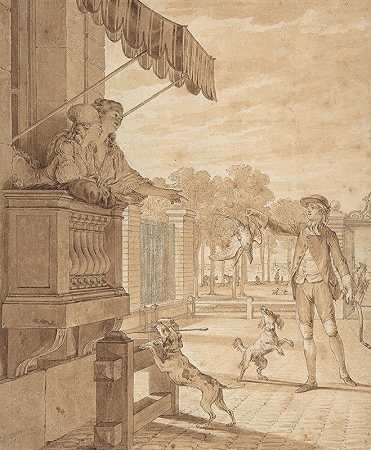 赌赢了`The Wager Won (1778) by Jean Michel Moreau the Younger