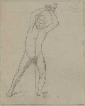 给刽子手的裸体素描，用斧头砍画圣马提亚殉道`Nude sketch to the executioner with an axe to the painting Martyrdom of St. Matthias (1866~1867) by Józef Simmler