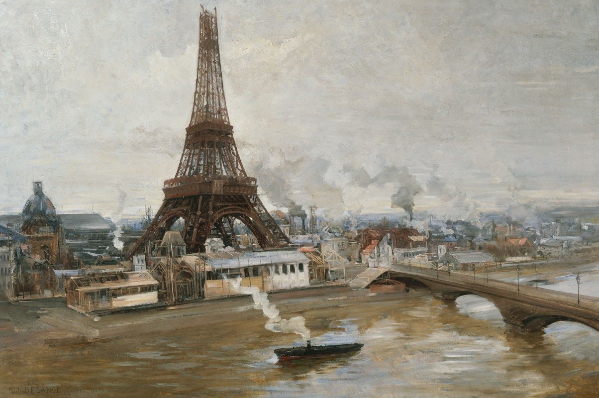1889年1月，埃菲尔铁塔和火星香榭丽舍大街`La tour Eiffel et le Champ~de~Mars, en janvier 1889 (1889) by Paul Louis Delance