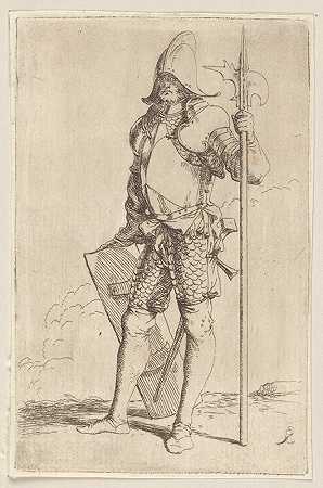 士兵，站着，拿着拐杖，面向左边`Soldier, Standing, Holding a Cane, Facing Left (1656 ~ 1657) by Salvator Rosa
