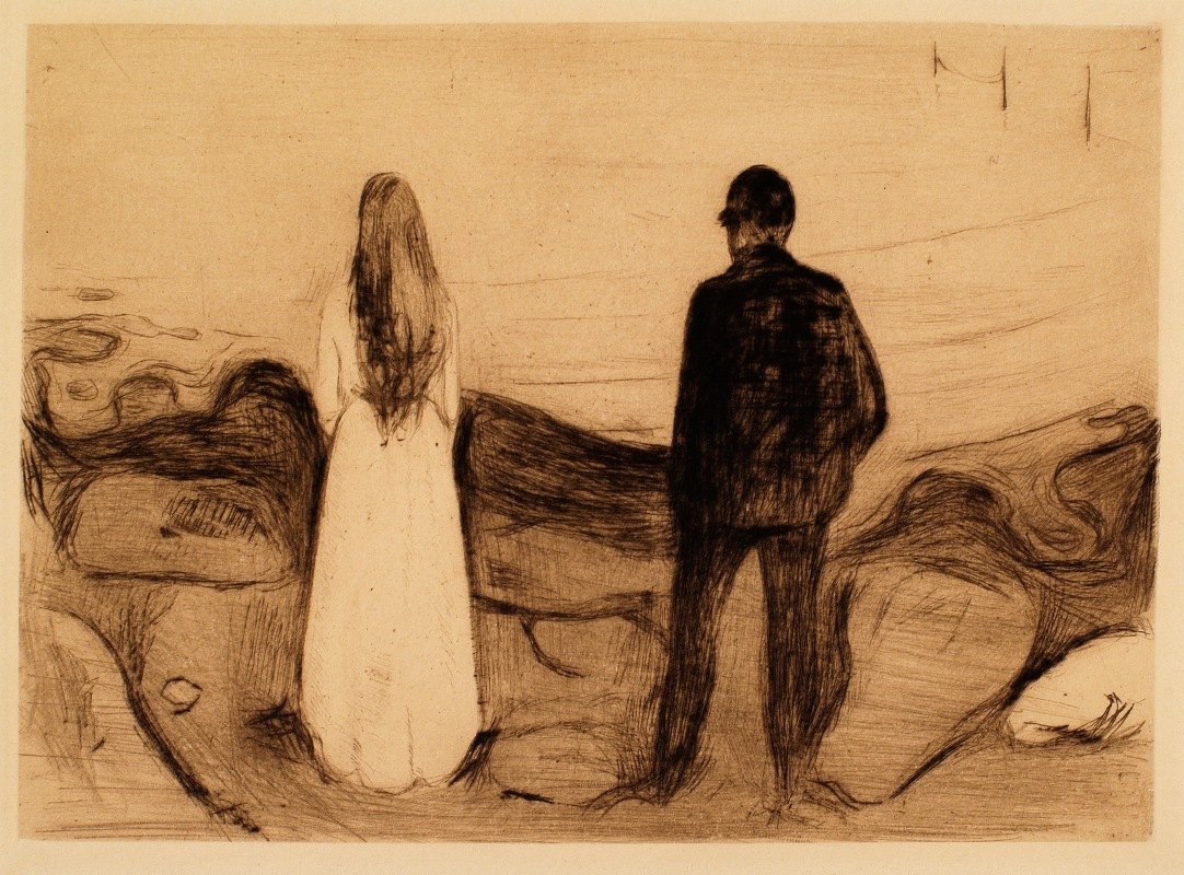 两个人。孤独的人`Two Human Beings. The Lonely Ones (1980) by Edvard Munch
