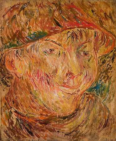 戴帽子的男孩的头`Head of a boy in a hat (1921) by Tadeusz Makowski