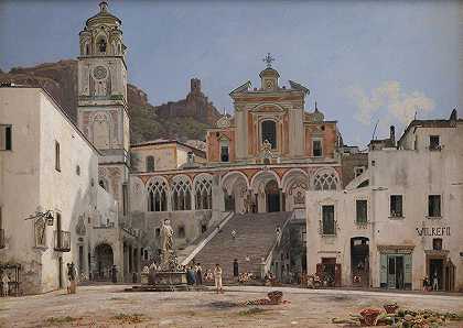 阿马尔菲广场景观`View of the Square in Amalfi (1834 – 1835) by Martinus Rørbye