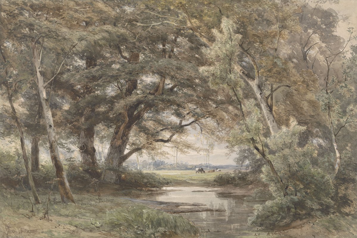 森林尽头树下的水`Watertje onder bomen aan het einde van een bos (1835 ~ 1877) by Jan Willem van Borselen