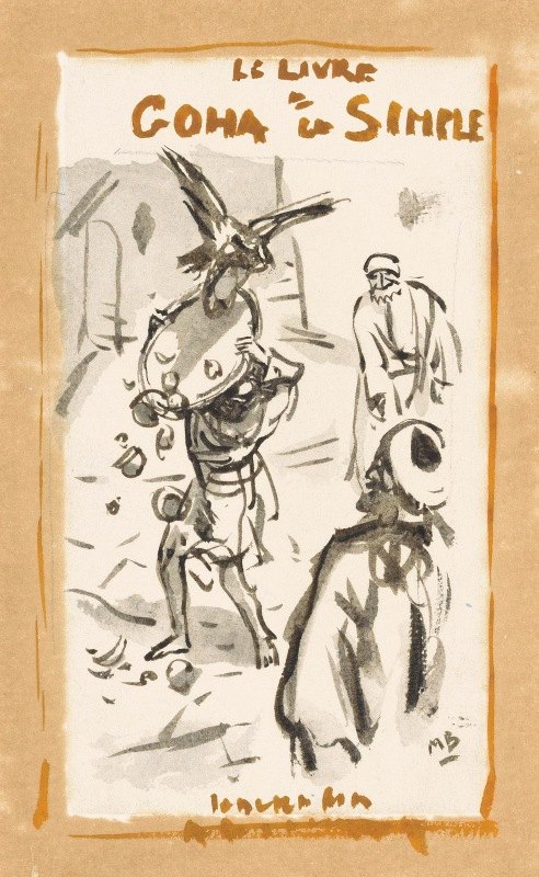 拿着托盘的人被猛禽袭击`Man met dienblad aangevallen door een roofvogel (1925) by Marius Bauer