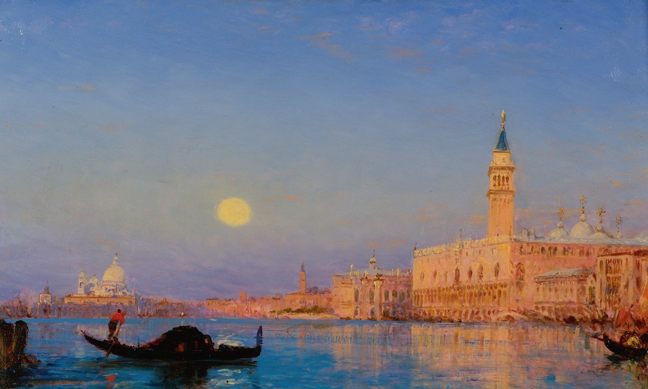 威尼斯大盆地前的平底船`Gondole Devant Le Grand Bassin, Venise by Félix Ziem