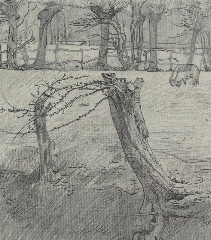 有柳树的草地景观`Weidelandschap met wilgen (1878 ~ 1938) by Richard Nicolaüs Roland Holst