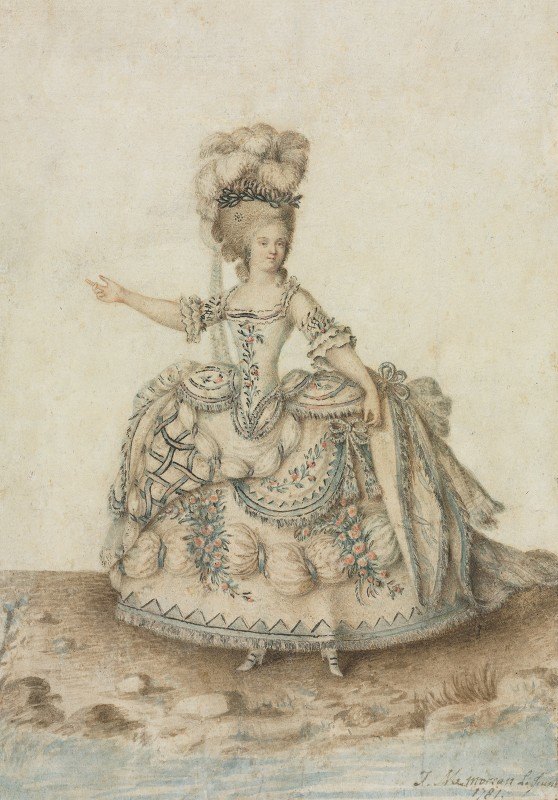 歌剧演员服装研究`Costume Study for Opera Singer (1781) by Jean Michel Moreau the Younger