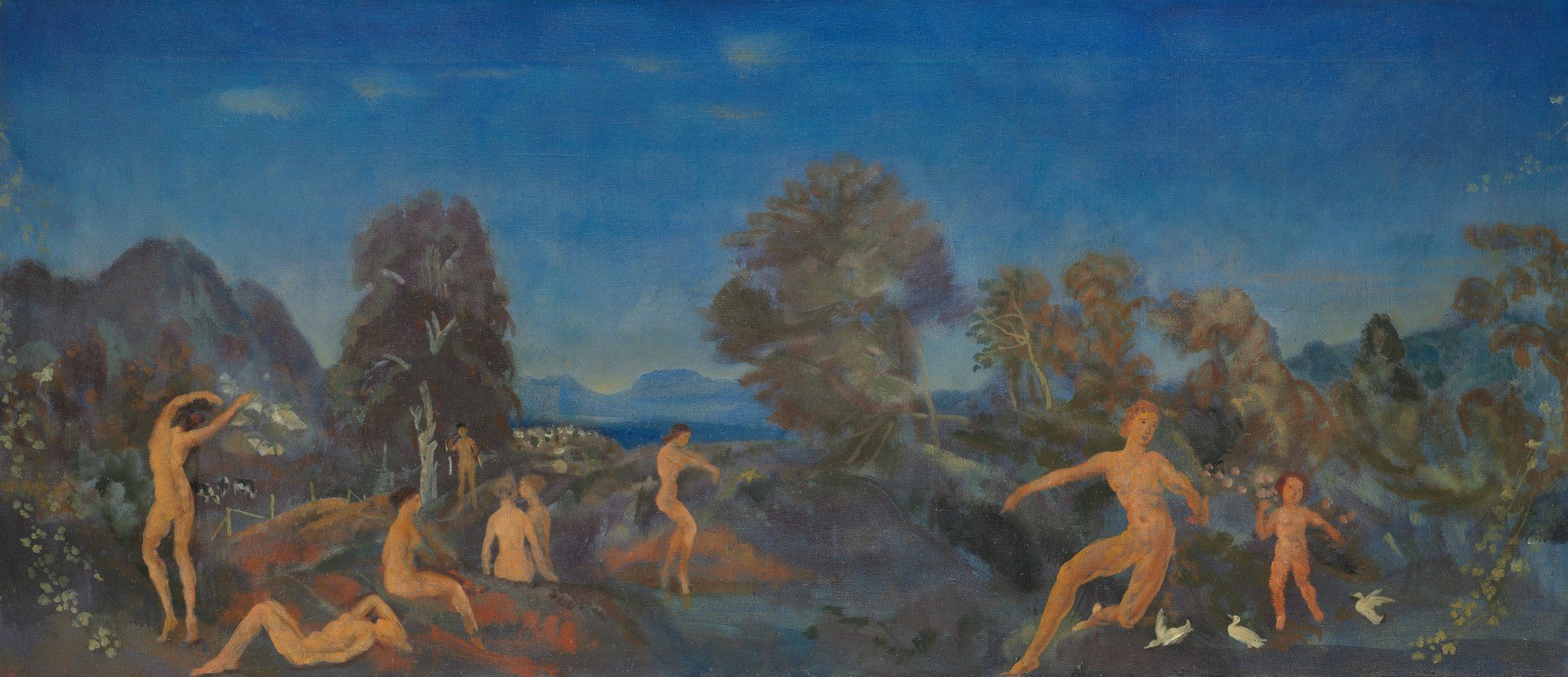赫尔墨斯与幼年的狄俄尼索斯`Hermes and the Infant Dionysus (1900 1915) by Arthur Bowen Davies