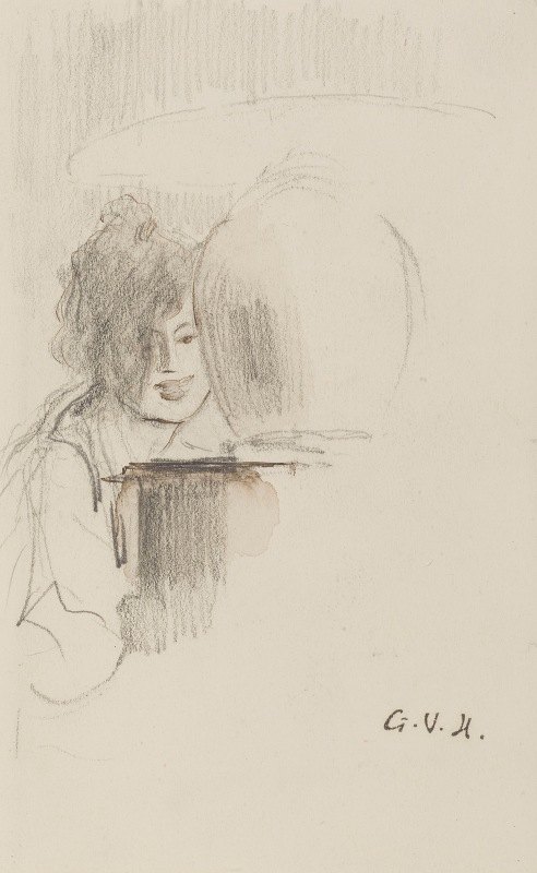 灯后的女人`Femme derrière une lampe by Georges Hugo