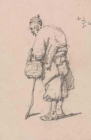 老人倚着一根棍子`Old Man Leaning on a Stick by George Chinnery