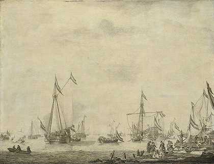 1660年，英国国王查尔斯二世乘坐皇家游艇和国家游艇从莫尔迪克启航`Royal Yacht and State Yacht Sail from Moerdijk with Charles II, King of England, on board, 1660 (1660 ~ 1693) by Willem van de Velde the Elder