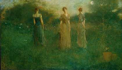 在花园里`In the Garden (1892 1894) by Thomas Wilmer Dewing
