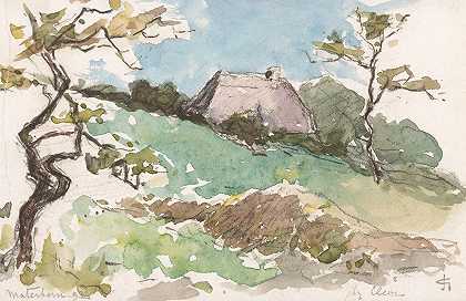 克莱夫附近马特伯恩农场景观`Landschap met boerderij te Materborn bij Kleve (1892) by Carel Nicolaas Storm van ;s-Gravesande