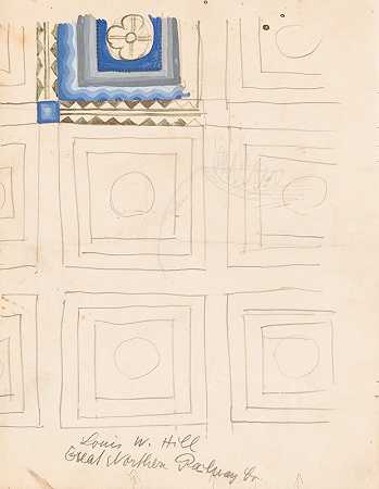 反射式天花板平面图的设计。]【天花板平面图部分彩色图纸】`Design for reflected ceiling plan.] [Partially colored drawing for ceiling plan (1910) by Winold Reiss