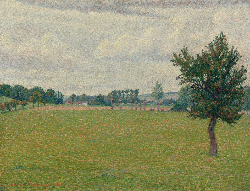蒂尔斯维尔草原`Prairie De Thierceville (1888) by Lucien Pissarro