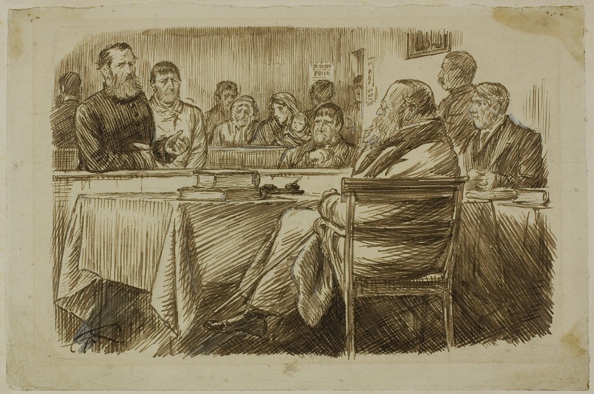 法庭现场`Court Scene (1870~91) by Charles Samuel Keene