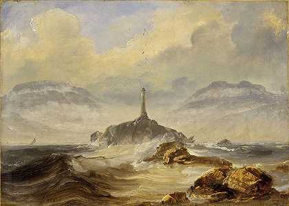 挪威海岸的灯塔`Lighthouse on the Norwegian Coast by Peder Balke