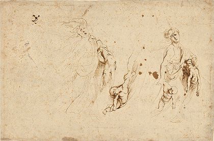 美狄亚和她的孩子们的三张素描`Three Sketches for Medea and Her Children (1600–1604) by Peter Paul Rubens