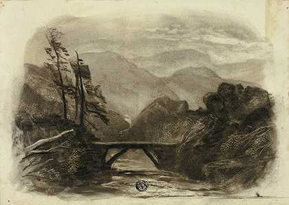 山涧小桥2`Mountain Stream with Small Bridge II (c. 1855) by Elizabeth Murray