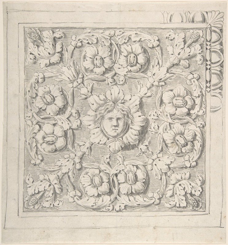 中心环绕人头的经典造型`Classical Molding with Human Head at the Center Surrounded by Leaves and Vines (1776–79) by Leaves and Vines by Thomas Hardwick