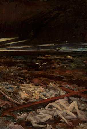 瘟疫，三联画“灾难”的右边部分`Pestilence, right hand section of the triptych “Disaster” (1870) by Adam Chmielowski